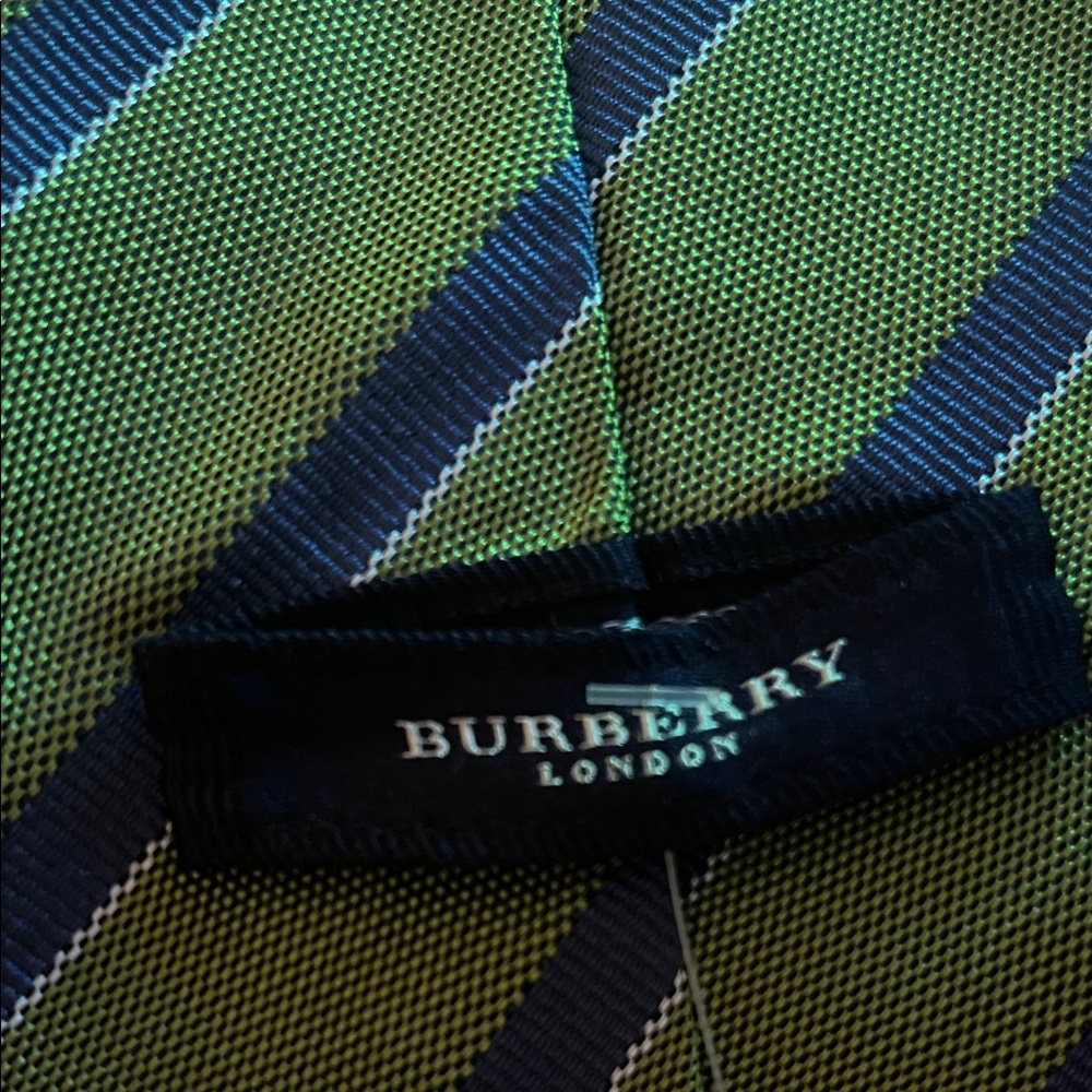 Burberry Green and Black Striped Tie
